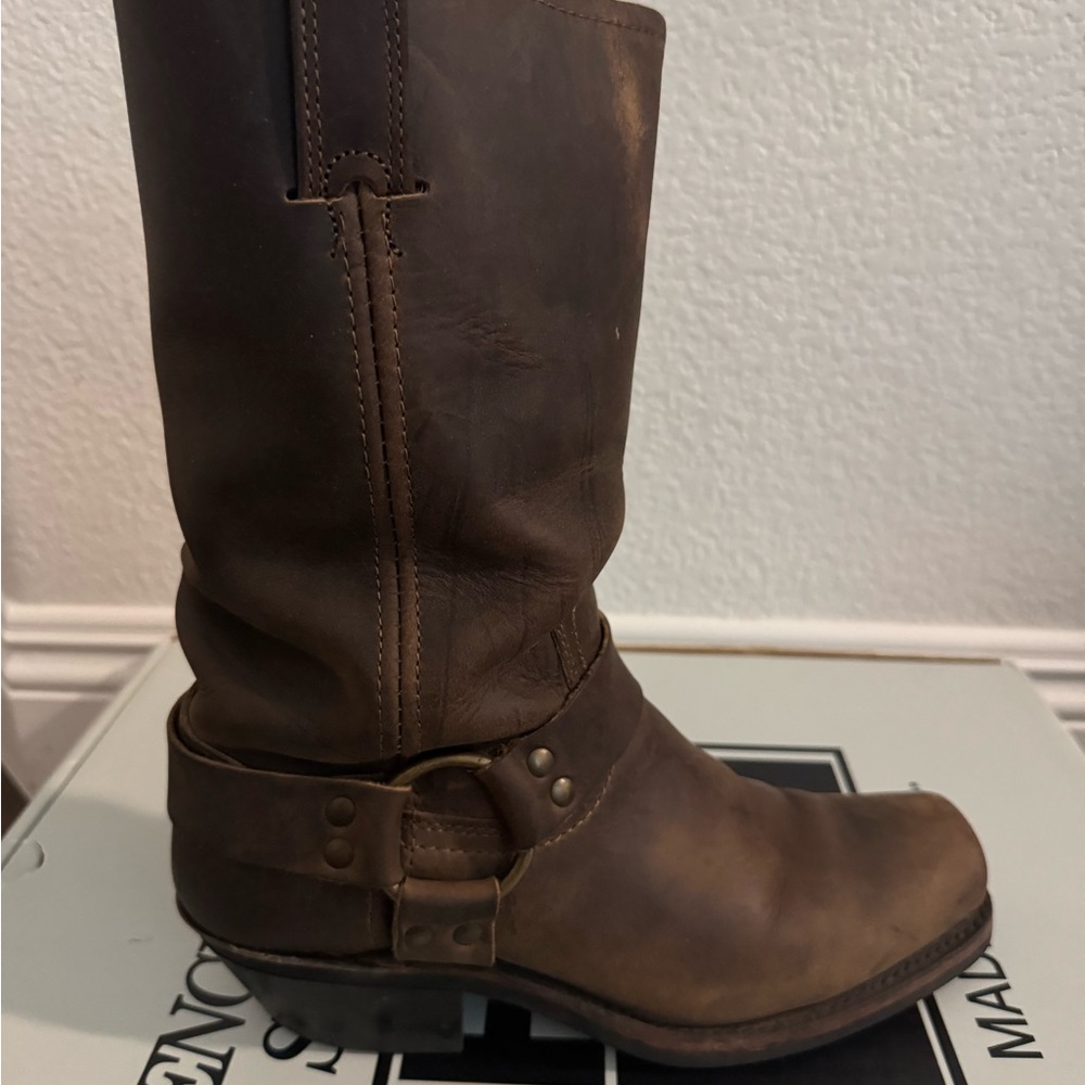 Tan Frye Harness Leather Boots